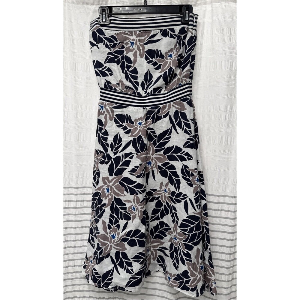 Tommy Bahama 100% Linen Floral Strapless Dress Sundress Size XS Women Blue White